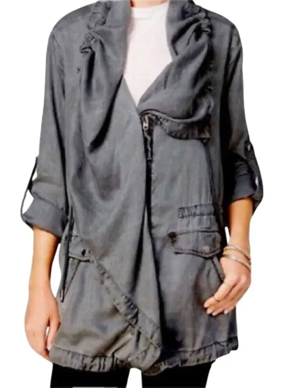 Women’s Lucky Brand Military Style Utility Jacket Grey Size S - Picture 2 of 16